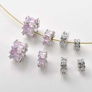14k gold plated four-leaf flower spacer beads with pink zircon for DIY jewelry making