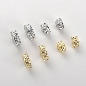 14k gold plated four-leaf clover flower spacer beads with micro-set cubic zirconia stones