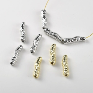 Baroque Hammered Copper Tube Spacer Beads 14K Gold Plated Metal Curved Tube Beads For DIY Bracelet Necklace Earring Jewelry Making Materials