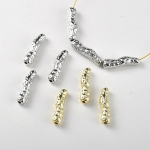 Baroque hammered gold and silver cylinder tube beads for DIY jewelry making