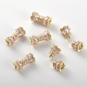 14k gold plated screw clasp jewelry connector with pink zircon for DIY bracelets