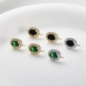 Oval Emerald Black Zirconia Earring Findings DIY Handmade Jewelry Parts With 925 Sterling Silver Earring Post Copper Halo Components
