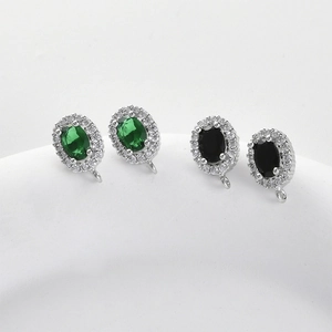 14k gold plated emerald and black diamond oval stud earring components with ring