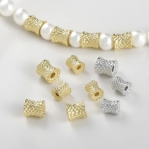 14K Gold Plated Copper Hammered Barrel Spacer Beads Vintage Metal Large Hole Beads For DIY Jewelry Making Bracelet Necklace