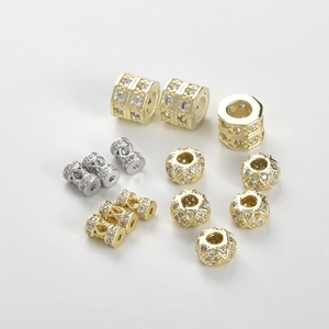 14K Gold Plated Copper Micro Pavé Zirconia Spacer Beads Barrel Wheel Shape Hollow Out DIY Jewelry Making Finding For Necklace Bracelet Handcrafted Accessory