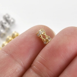 14k gold plated wheel bead spacer with micro-pave cubic zirconia for DIY jewelry