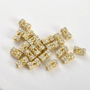 Stack of gold plated wheel beads with micro inlaid cubic zirconia for DIY jewelry making