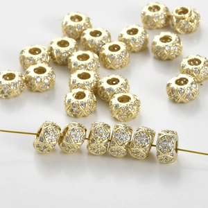 14k gold plated wheel charm bead with micro-paved cubic zirconia for DIY jewelry making
