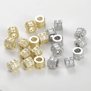 Detailed view of 14k gold and silver plated pave zircon wheel beads for DIY jewelry making