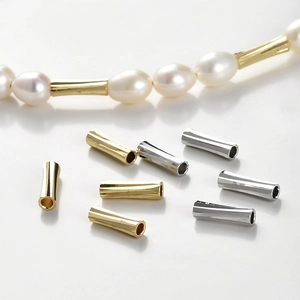 Perline a tubo rigate lucide in oro e argento per creazione gioielli DIY