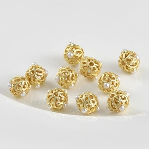 Perles intercalaires ajourées dorées avec perles blanches pour bijoux DIY