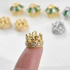 Pendente a corona vintage placcato oro 14k con zirconi per gioielli fai da te