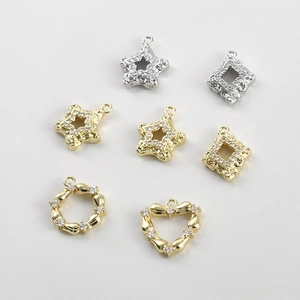 14K Gold Plated Copper Zirconia Inlaid DIY Pendants Star Heart Rhombus Round Shapes Jewelry Making Accessories For Women
