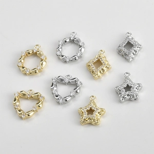 14k gold plated geometric pendants with zircon inlays for DIY jewelry making