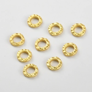 Nine golden textured hollow round spacer beads for DIY handmade jewelry bracelets