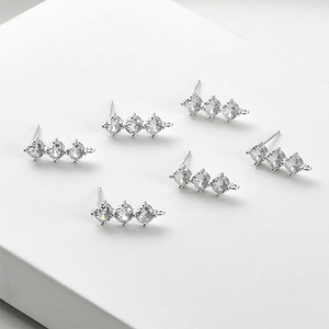 Set di 6 orecchini a perno con zirconi in argento e piccoli anelli per gioielli DIY