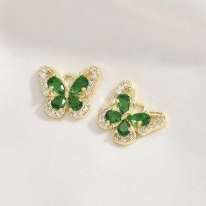 Pendenti a farfalla placcati in oro con zirconi verde smeraldo per gioielli fai-da-te