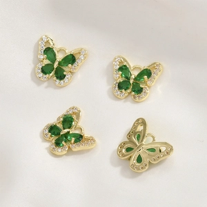 Ciondolo farfalla smeraldo placcato oro 14k con zirconia per gioielli fai-da-te