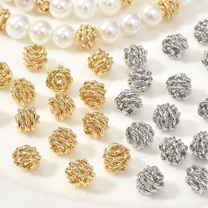 Twisted wire weave round beads in gold and silver plating for DIY jewelry making
