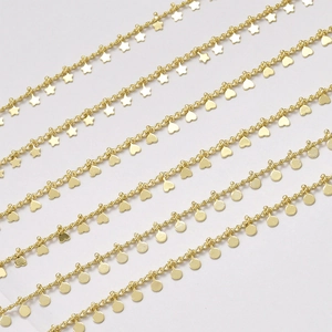 Chaîne de Bijoux DIY en Cuivre Plaqué Or 14K Avec Charmes Cœur Étoile Ronds pour Création de Colliers et Bracelets