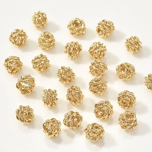 14k gold plated twisted woven hollow round spacer beads for DIY jewelry making