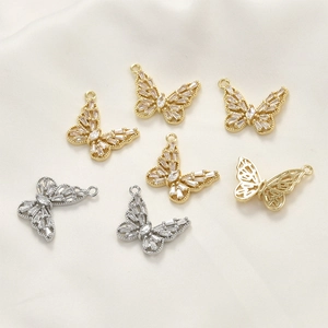 Hollow Butterfly Zirconia Pendant Copper 14k Gold Silver Plated DIY Jewelry Charms For Necklace Bracelet Earrings Making Women