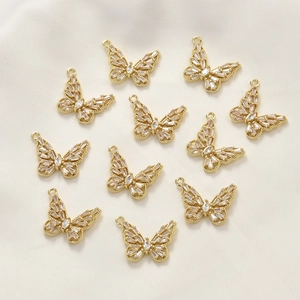 14k gold plated hollow butterfly pendants with zircons for DIY jewelry making