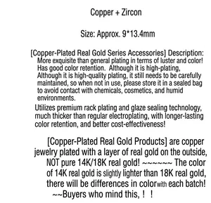 Specifications for 9x13.4mm copper gold plated bear charm with red zircon details