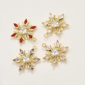 14k gold plated snowflake charms with colorful zircon stones in four vibrant colors