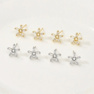 18K Vergoldetes Kupfer Zirkonia Blume Ohrringpfosten Mit 925 Sterlingsilber Ohrstecker-Stift Schmuckzubehör Für Damen