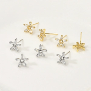 18k vergoldete sechseckige Sternohrringe mit Zirkon-Kristallen und Silberstiften für DIY