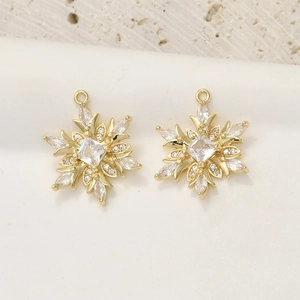 Golden snowflake pendant with cubic zirconia for DIY jewelry making and necklaces