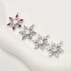 14k gold-plated snowflake pendant set with colorful cubic zirconia for jewelry making