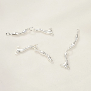 Polished silver horn-shaped connectors with dual loops for DIY jewelry making