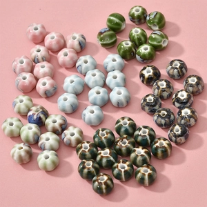 Ensemble de perles citrouille en céramique pour bijoux DIY avec finition émaillée
