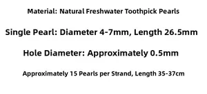 Specifications of natural baroque toothpick pearls 4-7mm wide and 26.5mm long