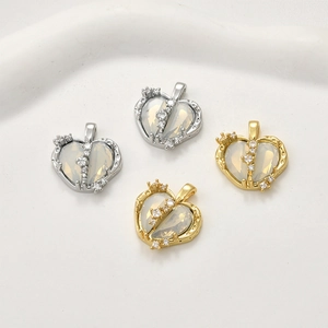 DIY Copper 18K Gold Plated Heart Zirconia Synthetic Opal Pendant Only For Jewelry Making Necklace Bracelet Material
