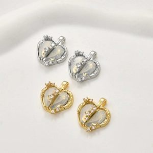 18k gold plated heart pendant with opal stone and zircon accents for DIY jewelry