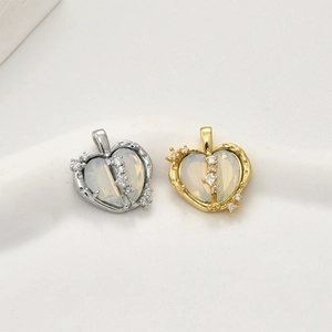 18k gold heart pendant charms with iridescent stones and zircon for jewelry making