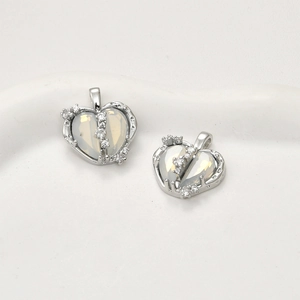 Silver-plated heart pendant with opal inlay and sparkling cubic zirconia stones