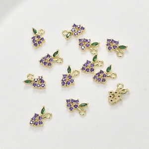 14k gold plated copper grape pendant with purple and green cubic zirconia for DIY jewelry