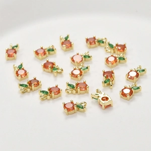 14k gold plated fruit pendant with orange and green cubic zirconia for DIY jewelry
