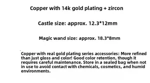 Guía detallada de tallas y materiales para colgantes de castillo y varita en oro de 14k