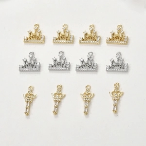Colgantes de Castillo y Varita Mágica de Circonia Chapados en Oro de 14K para Fabricación de Joyas DIY Collar Pulsera Pendientes