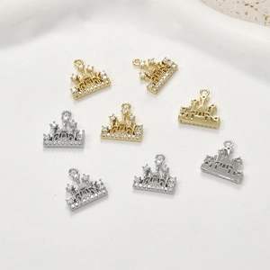 Colgantes de castillo y varita mágica bañados en oro de 14k con circonitas para joyas DIY