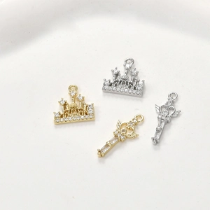 Colgantes de castillo y varita mágica bañados en oro 14k con circonitas para joyería DIY
