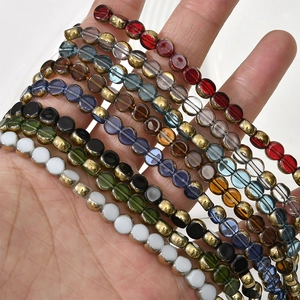 6mm flat round crystal glass beads with gold plated edges for DIY jewelry making