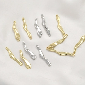 DIY Copper 14k Gold Plated Irregular Wave Bar Pendants Connectors For Earrings Necklace Bracelet Jewelry Making Supplies