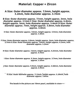 Size chart for 14k gold plated copper spacer beads with detailed dimensions and diameters