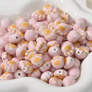 Cat Paw Ceramic Beads Glazed Cartoon Animal Spacer Beads For DIY Jewelry Making Handmade Bracelet Jewelry Making Accessory Cute Paw Print